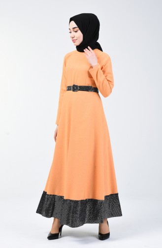 Patchwork Kleid mit Gürtel 5119A-01 Senf 5119A-01