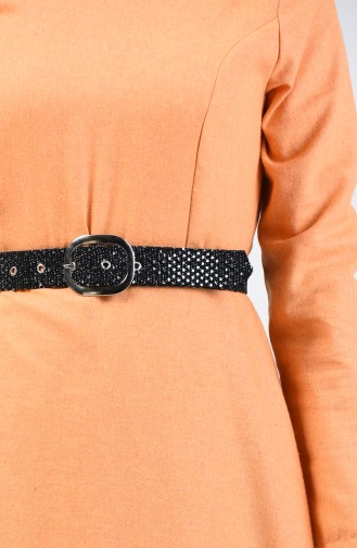 Patchwork Kleid mit Gürtel 5119A-01 Senf 5119A-01