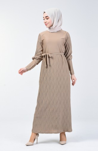 Robe Ceinturée Plissé 4400-07 Beige 4400-07