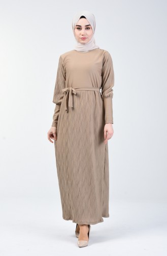 Plissee Kleid mit Band 4400-07 Beige 4400-07