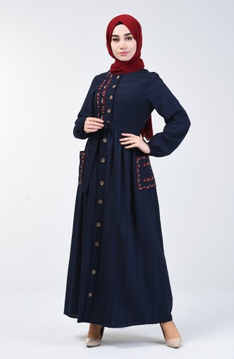 Navy Blue Hijab Dress 6038-01