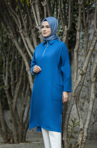 Fermuarlı Oversize Tunik 1304-05 İndigo