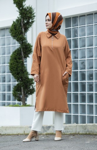 Fermuarlı Oversize Tunik 1304-01 Soğan Kabuğu 1304-01