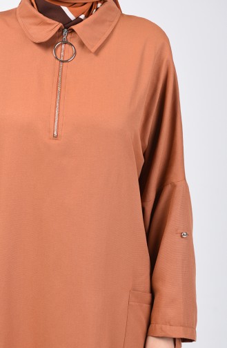 Fermuarlı Oversize Tunik 1304-01 Soğan Kabuğu