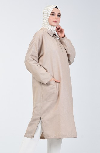 Fermuarlı Oversize Tunik 1304-03 Taş 1304-03