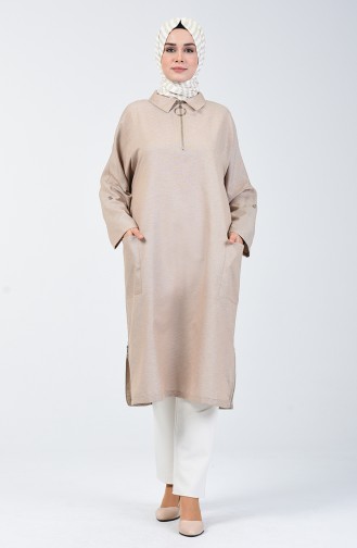 Fermuarlı Oversize Tunik 1304-03 Taş 1304-03