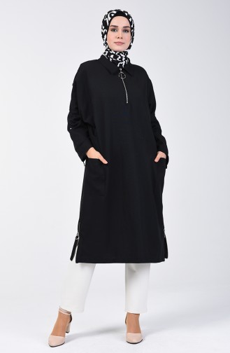 Fermuarlı Oversize Tunik 1304-04 Siyah 1304-04