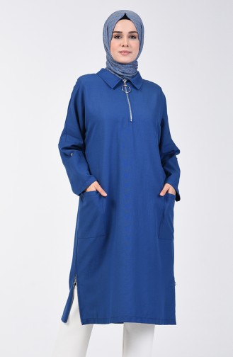 Fermuarlı Oversize Tunik 1304-05 İndigo