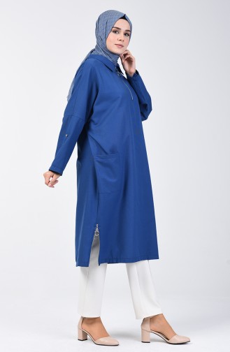 Fermuarlı Oversize Tunik 1304-05 İndigo