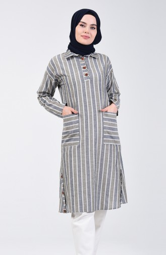 Çizgili Keten Tunik 4000A-01 Haki