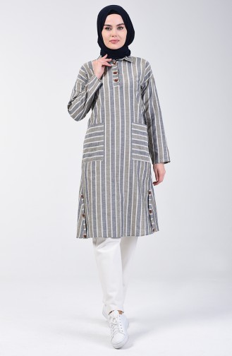 Çizgili Keten Tunik 4000A-01 Haki