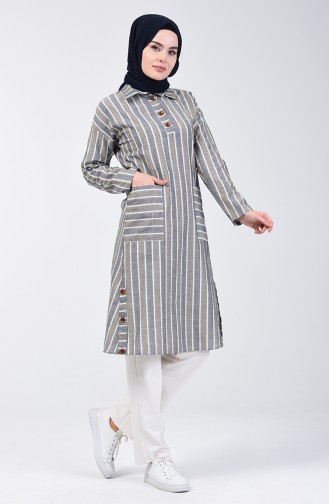 Çizgili Keten Tunik 4000A-01 Haki