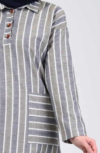 Çizgili Keten Tunik 4000A-01 Haki