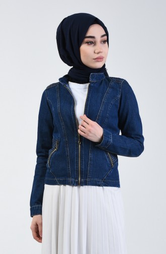 Kurze Jeans Jacke mit Reissverschluss 6084-01 Dunkelblau 6084-01