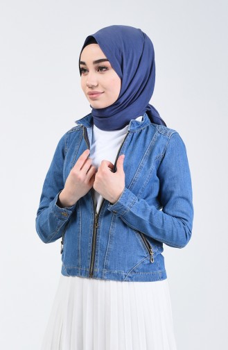 Kurze Jeans Jacke mit Reissverschluss 6084-02 Jeans Blau 6084-02