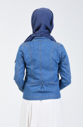 Veste Jean Courte à Fermeture 6084-02 Bleu Jean 6084-02