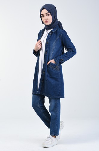 Veste Jean à Poche 6088-01 Bleu Marine 6088-01