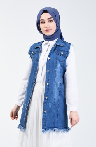 Düğmeli Kot Yelek 0601-02 Lacivert