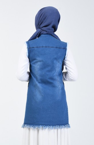 Düğmeli Kot Yelek 0601-02 Lacivert