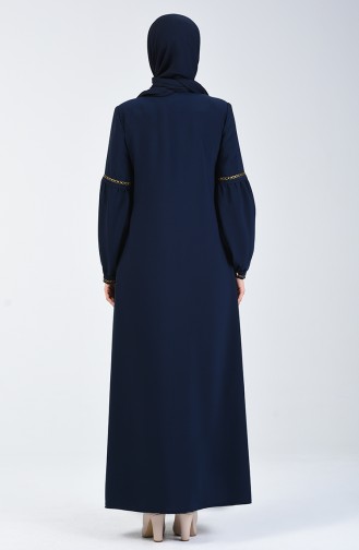 Abaya Brodée à Manches Ballon 5015-04 Bleu Marine 5015-04