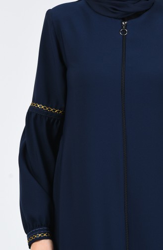 Balloon Sleeve Inlaid Abaya 5015-04 Navy Blue 5015-04