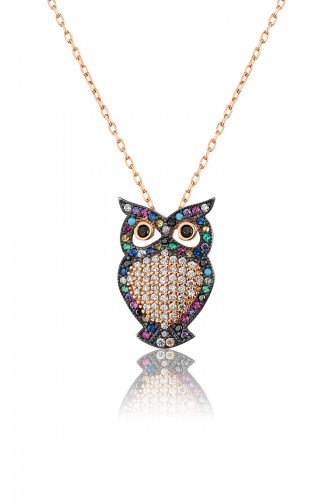 Collier Hibou Coloré Pierre Zircon  en Argent Sterling 925  PP2357 Rose 2357