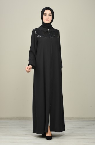 Sequined Abaya Black 8133-01