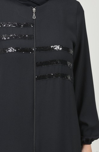 Sleeve Elastic Sequin Abaya Black 8149-01
