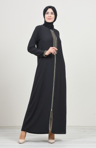 Abaya İmprimé de Pierre 8155-01 Noir 8155-01