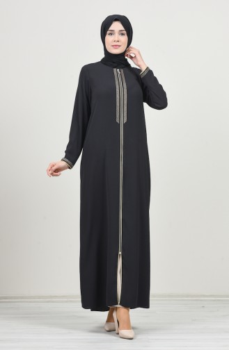 Abaya İmprimé de Pierre 8155-01 Noir 8155-01