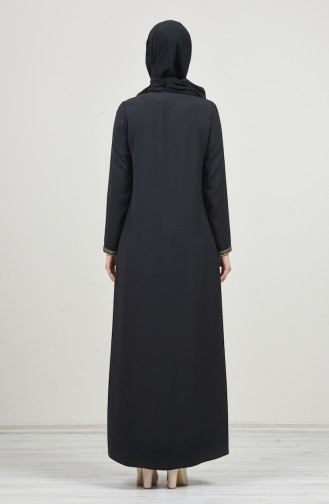 Abaya İmprimé de Pierre 8155-01 Noir 8155-01