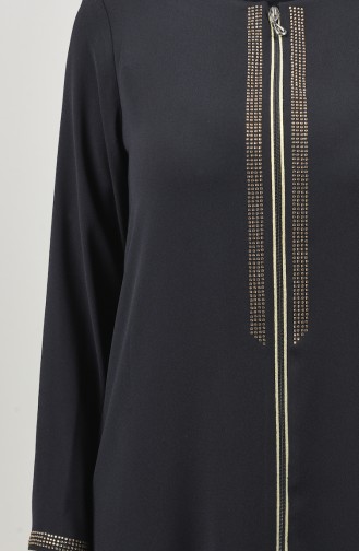 Abaya İmprimé de Pierre 8155-01 Noir 8155-01