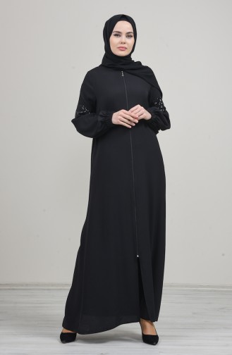 Sequined Abaya Black 8159-01