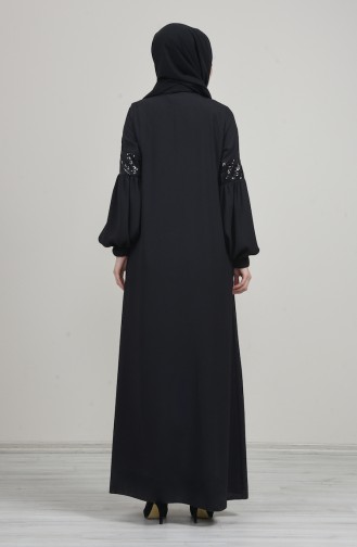Sequined Abaya Black 8159-01