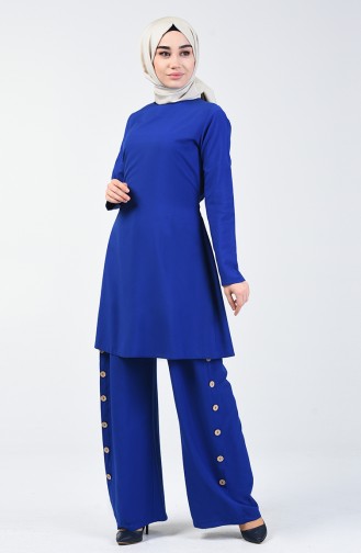 Bağcıklı Tunik Pantolon İkili Takım 10112-09 Saks