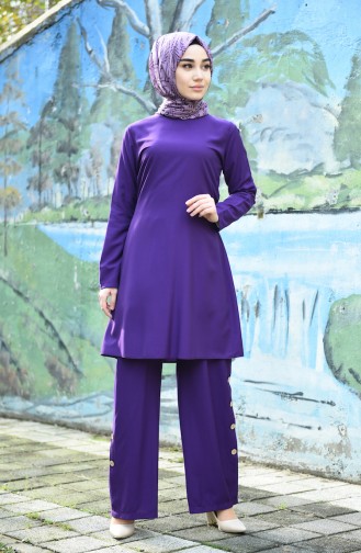 Lace-up Tunic Trousers Double Suit 10112-10 Purple 10112-10