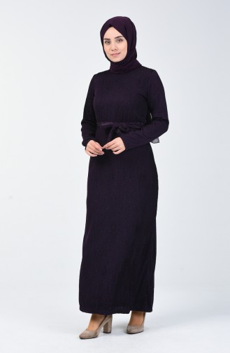 Glittery Belted Dress 0030-02 Purple 0030-02