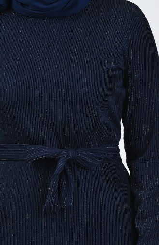 Glittery Belted Dress 0030-04 Navy Blue 0030-04