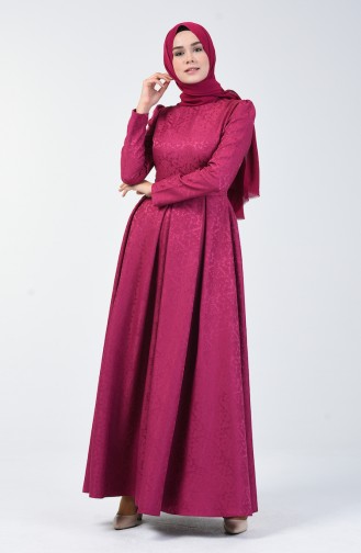 Jacquard Pleated Dress 7262-03 Fuchsia 7262-03