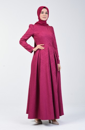 Robe Plissée en Jacquard 7262-03 Fuchsia 7262-03