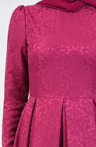 Robe Plissée en Jacquard 7262-03 Fuchsia 7262-03