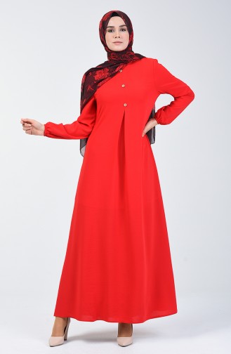 Aerobin Kumaş Kolu Lastikli Elbise 0050-12 Kırmızı