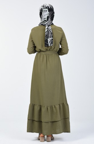 فستان طويل بأزرار قماش آيروبين كاكي 0067-02