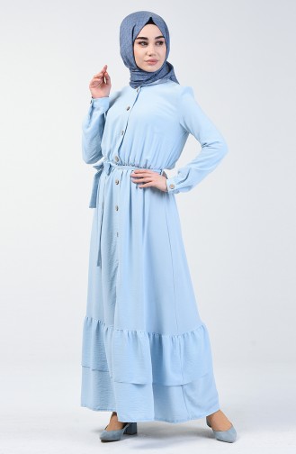 Aerobin Fabric Full Length Buttoned Dress 0067-07 Baby Blue 0067-07