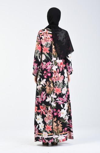 Çiçek Desenli Elbise 8170-01 Siyah