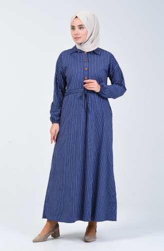 Navy Blue Hijab Dress 3000-02