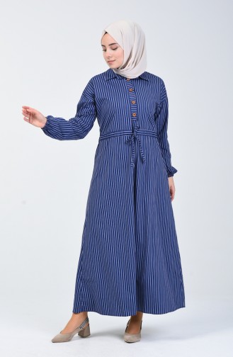 Navy Blue Hijab Dress 3000-02