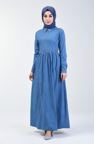 Jeansblau Hijab Kleider 5000-01
