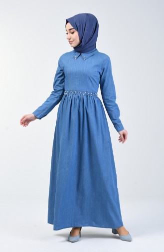 Jeansblau Hijab Kleider 5000-01