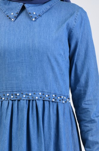 Perlen Jeans Kleid 5000-01 Jeans Blau 5000-01